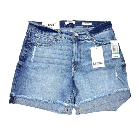 Kensie Womens Mid Rise Distressed Cuffed Bermuda Cut Off Jean Shorts Sz 8 New - Picture 3 of 8
